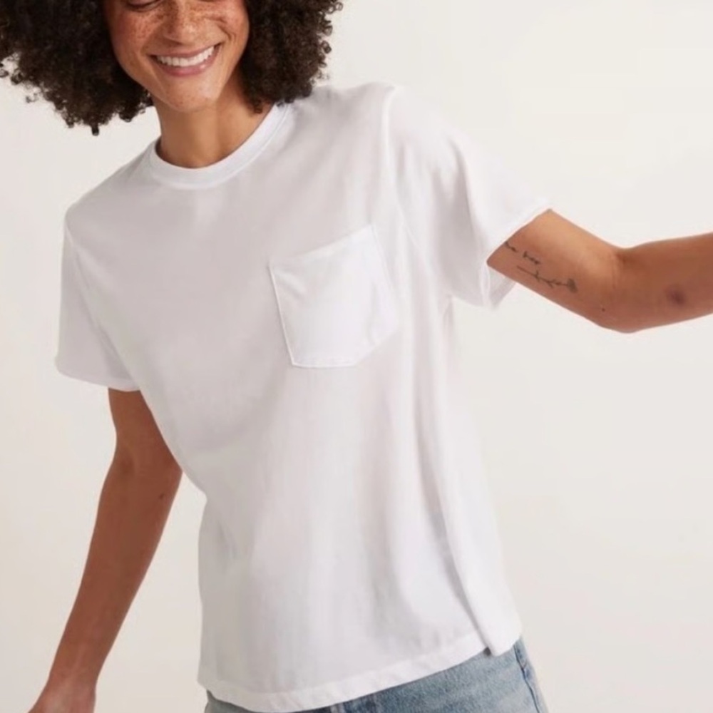 New Marine Layer Soft White Tee pocket
